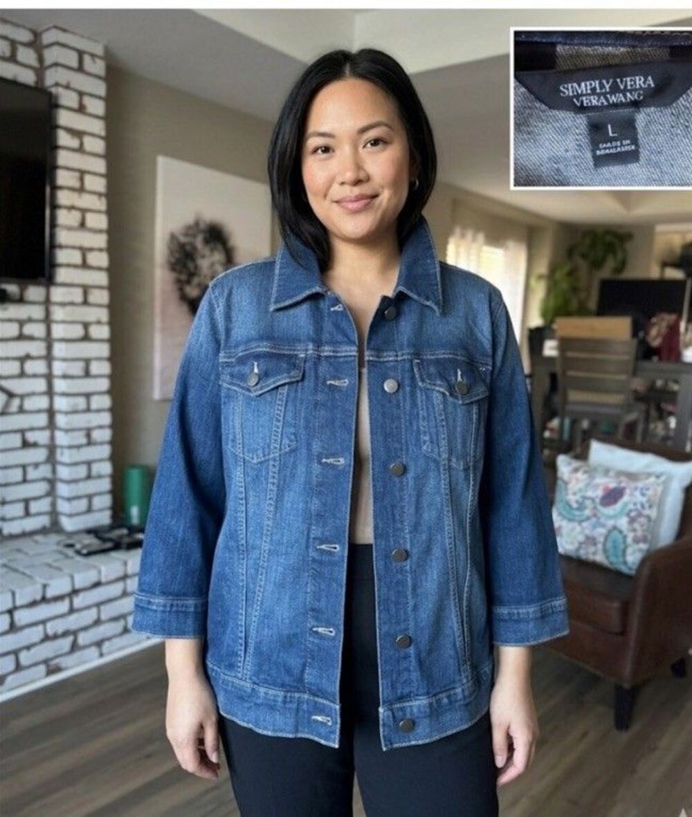 Simply Vera Vera Wang Denim Jacket Medium-Dark Wash Large